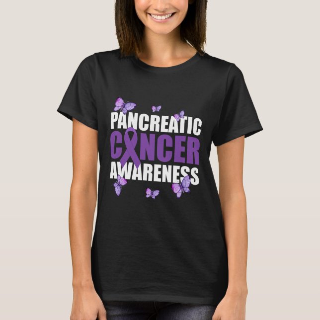 Camiseta Cáncer pancreático de la cinta morada de mariposa  (Anverso)