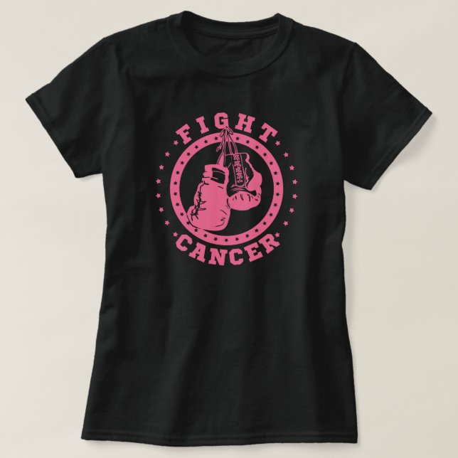 Camiseta Cáncer rosado de la lucha de los guantes de boxeo (Diseño del anverso)