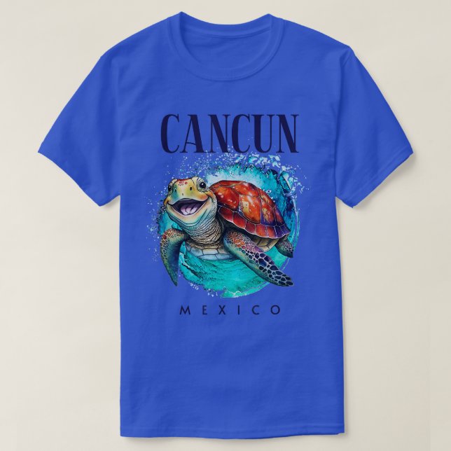 Camiseta Cancun México Acuarela Feliz Tortuga Marítima (Diseño del anverso)