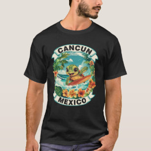 Camiseta Cancun México Cute Sea Turtle Surfing Summer Vacat