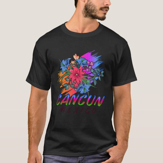 Camiseta Cancún México Flores BLK México Cancún Cancún (Anverso)