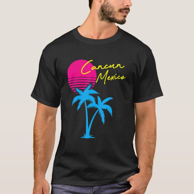 Camiseta Cancun México Palm Trees retro synthwave a (Anverso)