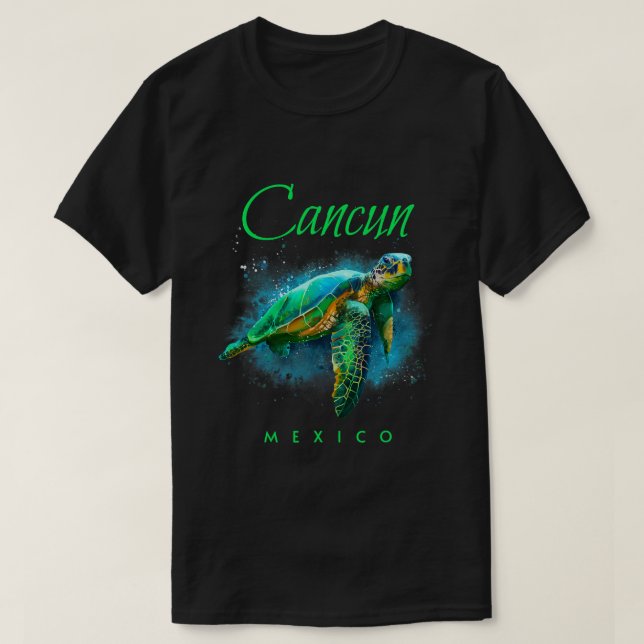 Camiseta Cancun México Watercolor Sea Turtle 354 (Diseño del anverso)