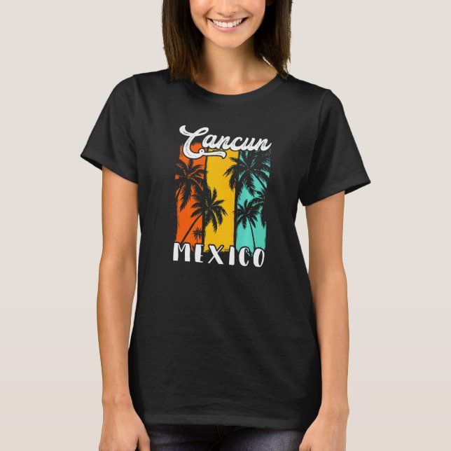 Camiseta Cancun Palm Trees Beach Mexico Retro Vacation Fami (Anverso)