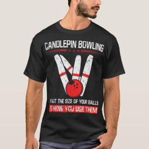 Camiseta Candlepin Bowling tamaño de bolas divertida Nueva 