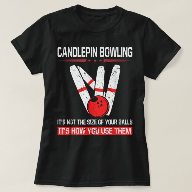 Camiseta Candlepin Bowling tamaño de bolas divertida Nueva  (Diseño del anverso)