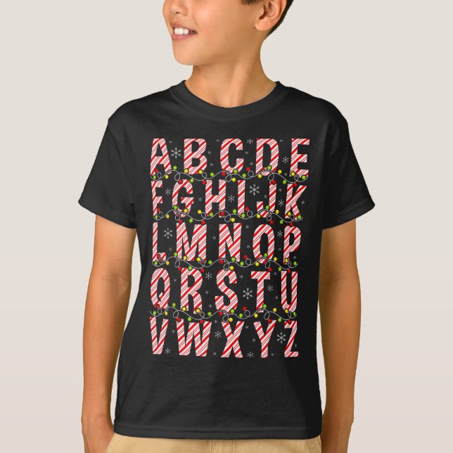 Camiseta Candy Cane Alphabet Christmas Lights Teacher Schoo (Anverso)