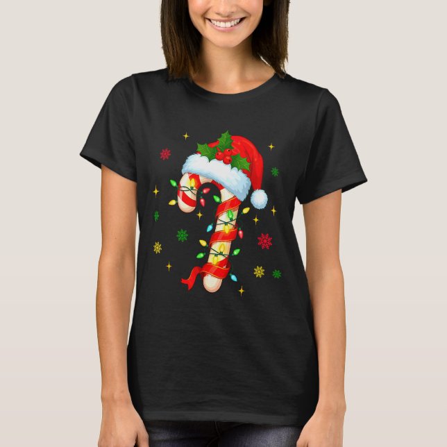 Camiseta Candy Cane Christmas Lights Santa Hat Xmas Crew Wo (Anverso)