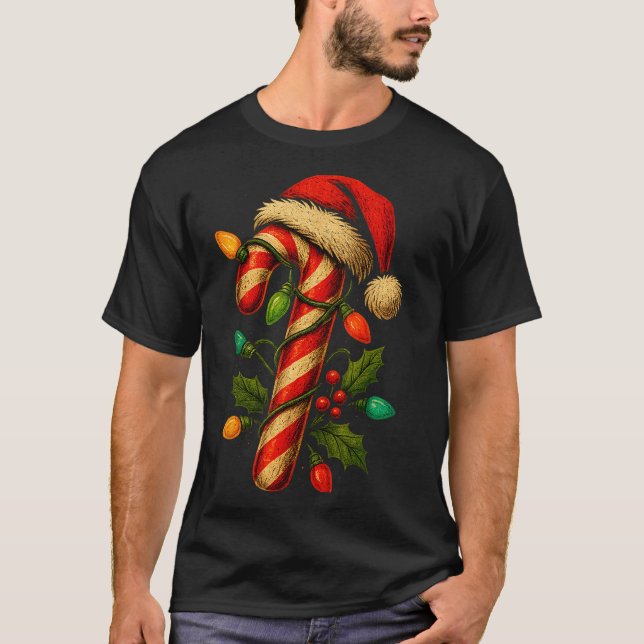 Camiseta Candy Cane Crew Christmas Lights Family Matching X (Anverso)