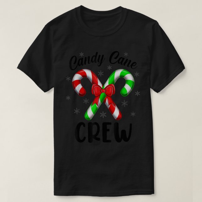 Camiseta Candy Cane Crew Red and Green Bow XMas Matching  (Diseño del anverso)