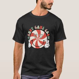 Camiseta Candy Cane Crew Sonríe Face Retro Groovy Navidades