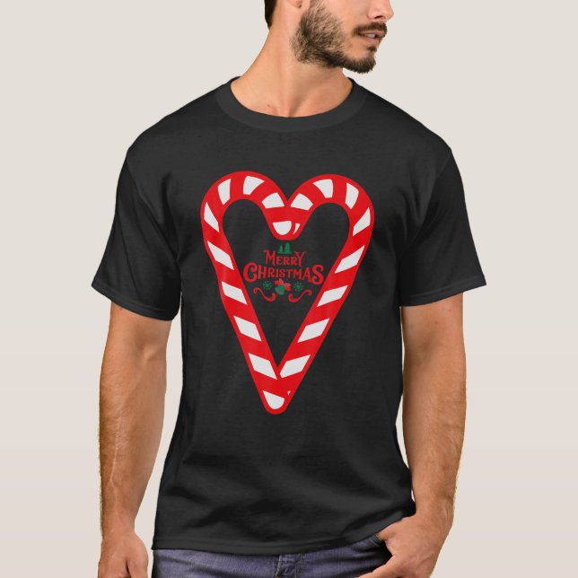 Camiseta Candy Cane Feliz Navidad Candy Rojo y Blanco Hea (Anverso)