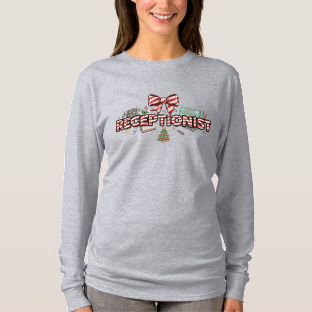 Camiseta Candy Cane Font for Receptionists, Festive Office  (Anverso)
