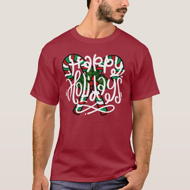Camiseta Candy Cane Happy Holidays T-Shirt (Anverso)