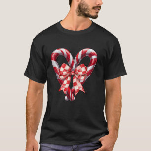 Camiseta Candy Cane Heart Coquette Bow Navidades Girly