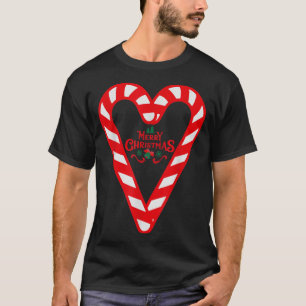Camiseta Candy Cane Merry Christmas Red and White Candy Hea