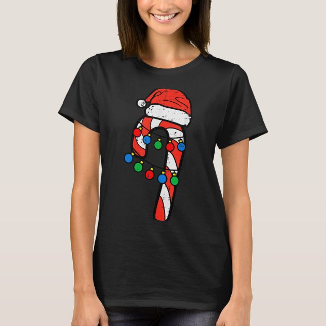 Camiseta Candy Cane Santa Hat Christmas Lights Xmas Men Wom (Anverso)