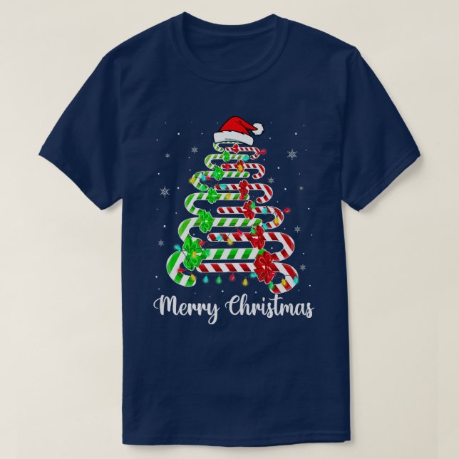 Camiseta Candy Cane Santa Hat Gracioso Árbol de Navidad Fel (Diseño del anverso)