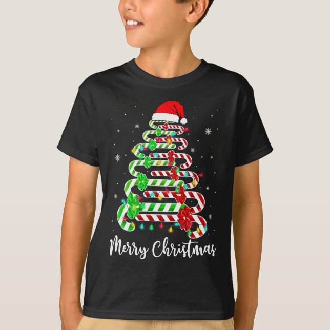 Camiseta Candy Cane Santa Hat Gracioso Árbol de Navidad Fel (Anverso)