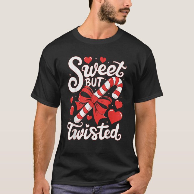 Camiseta Candy Cane Sweet But Twisted Funny Christmas Xmas  (Anverso)