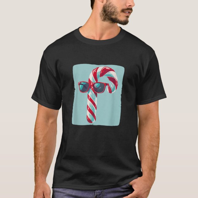 Camiseta Candy Cane with Sunglasses Graphic for Holiday Che (Anverso)