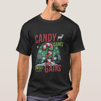 Camiseta Candy Canes Sweet Gains Funny Gym Workout Christma