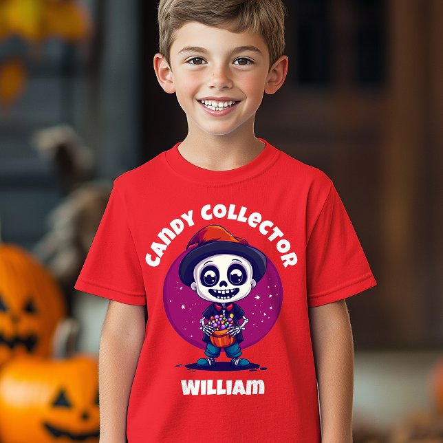 Camiseta Candy Collector Skeleton Boys Halloween (Cute Candy Colloector Skeleton Boys Halloween T-Shirt)