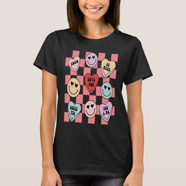 Camiseta Candy Conversation Hearts Retro Groovy Valentines  (Anverso)