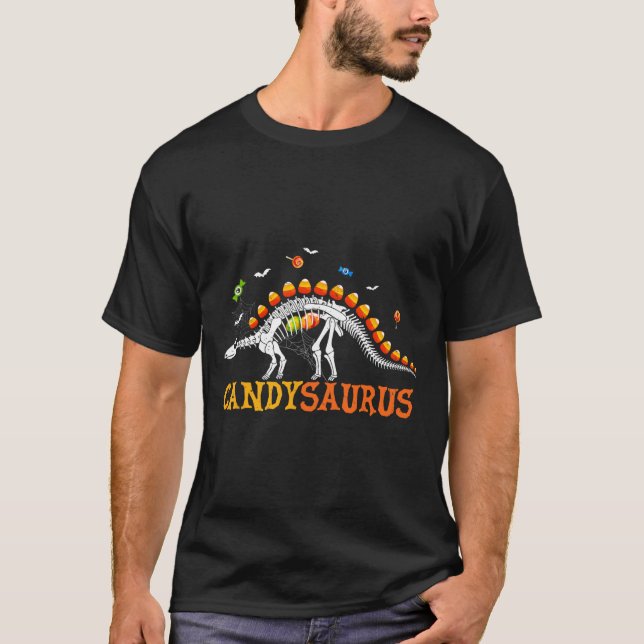 Camiseta Candy Corn Dinosaur Skeleton Happy Halloween (Anverso)