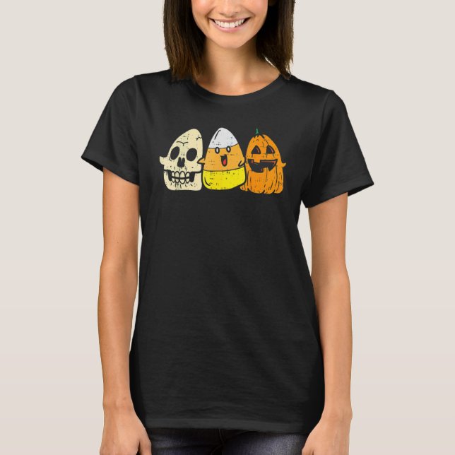 Camiseta Candy Corn Skeleton Skull Pumpkin Fun Halloween Co (Anverso)