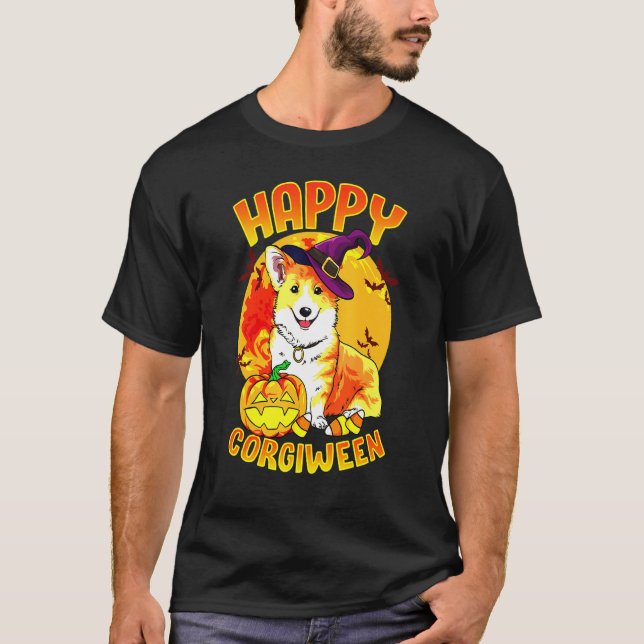 Camiseta Candy Pumpkin Witch Corgi (Anverso)
