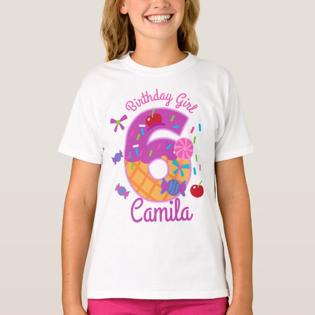 Camiseta Candyland Cumpleaños Chica Sexto chupete (Anverso)