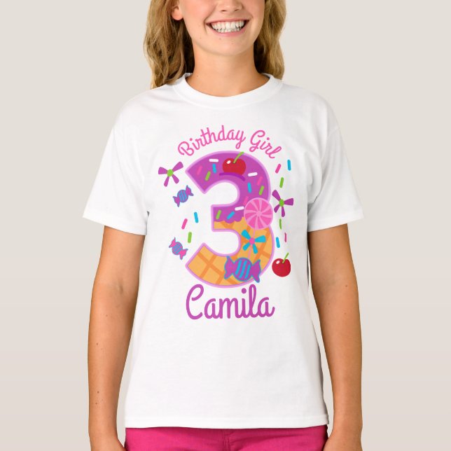 Camiseta Candyland Cumpleaños Chica Tercer ellulipop (Anverso)