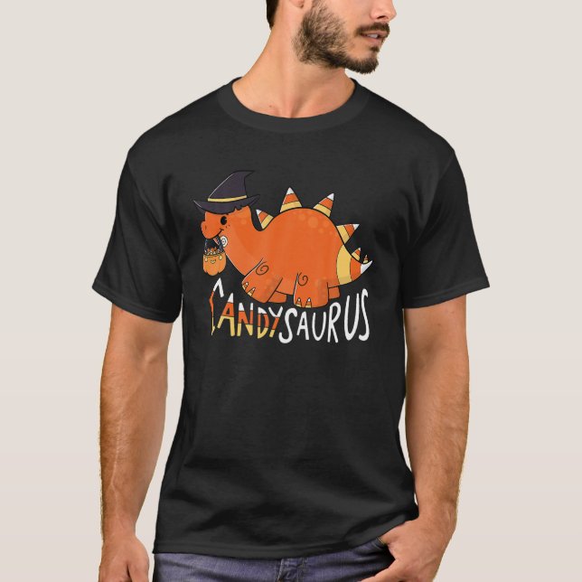 Camiseta Candysaurus Cute Dinosaur Candy Corn Halloween (Anverso)
