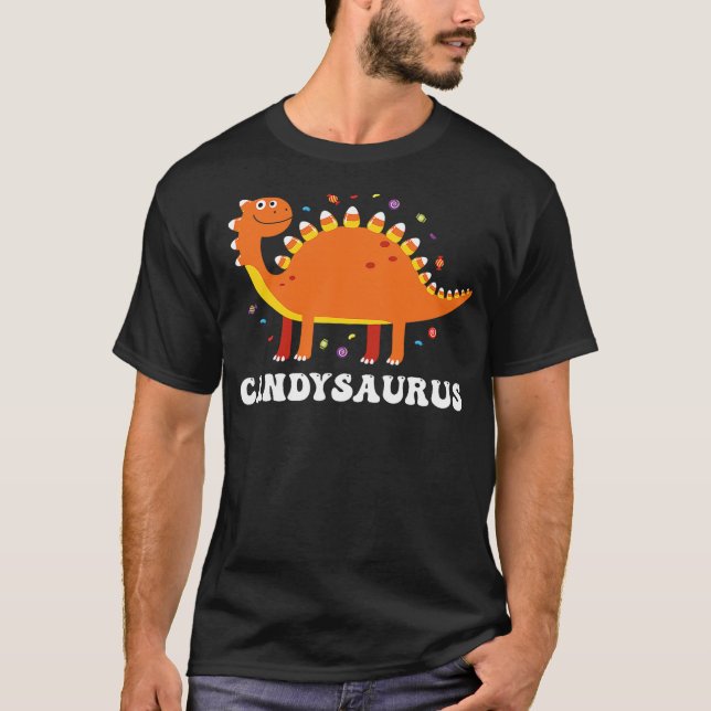 Camiseta Candysaurus Halloween Dinosaur Candy Corn Trick Or (Anverso)