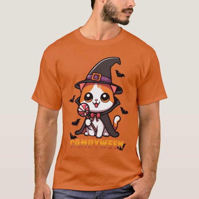 Camiseta candyween - gato brujo de halloween (Anverso)
