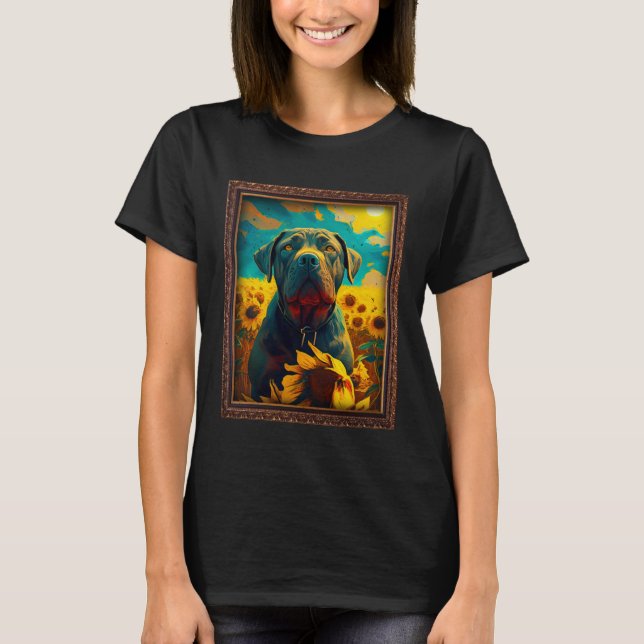 Camiseta Cane Corso Pintando Flor De Girasol Mamá Flo (Anverso)