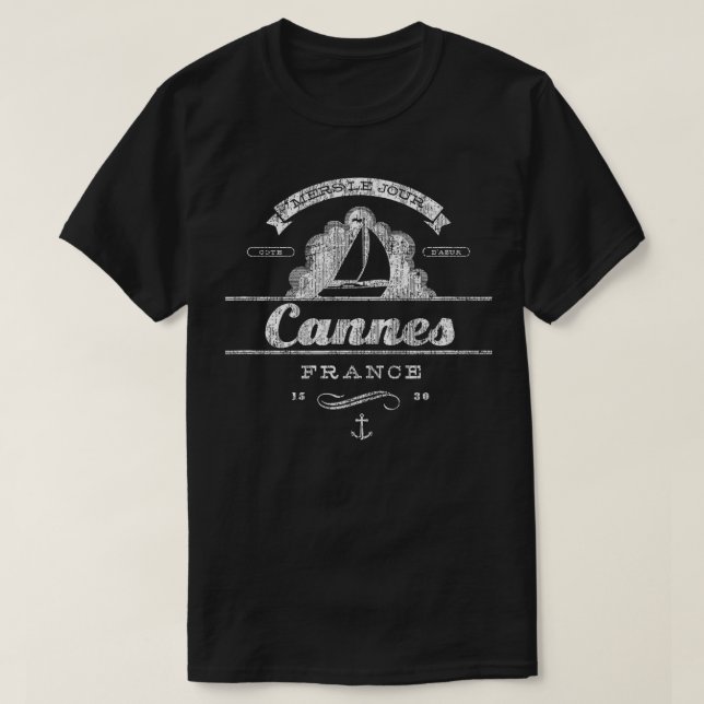 Camiseta Canes Sailboat Vintage Nautical Throwback (Diseño del anverso)