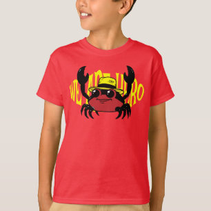 Camiseta cangrejo con sombrero y arte de texto