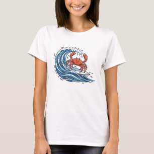 Camiseta Cangrejo Dinámico Montando Ola - Arte Gráfico Oceá