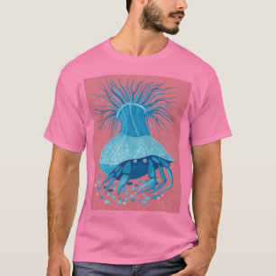 Camiseta Cangrejo ermitaño, costa submarina, animales azul 