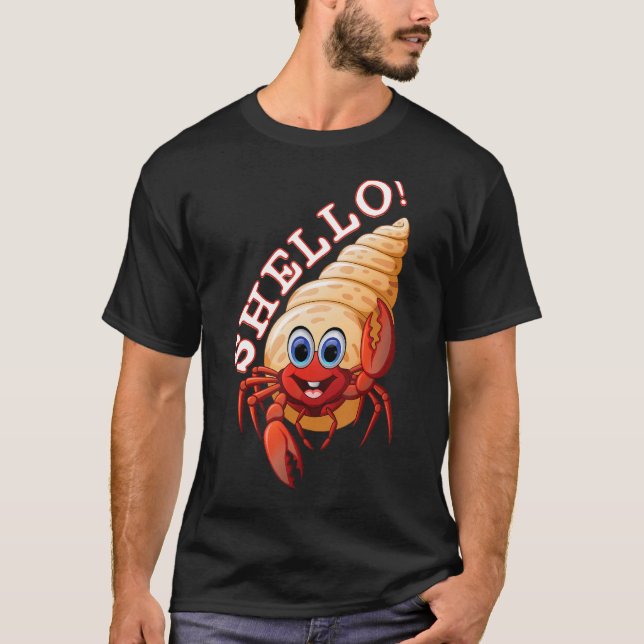 Camiseta Cangrejo ermitaño Hola Shello Funny concha marina  (Anverso)