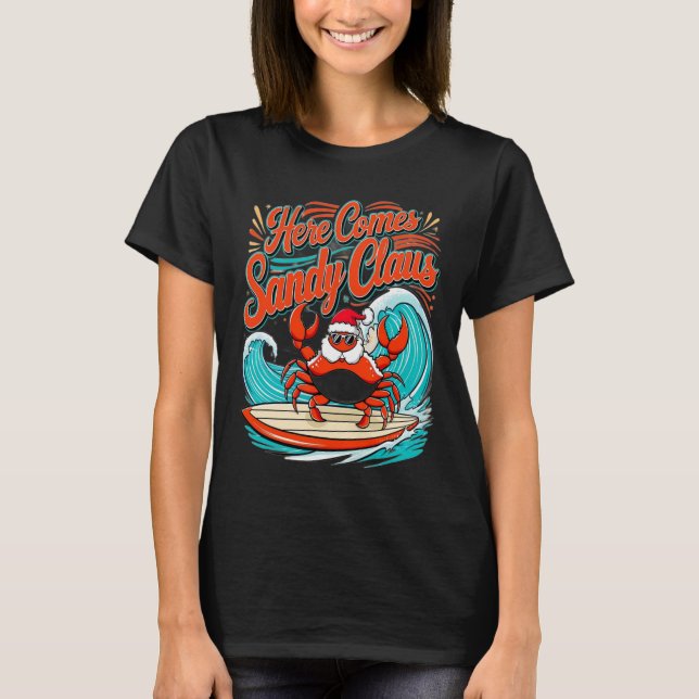 Camiseta Cangrejo Navidad lindo Pun Santa Hat (Anverso)