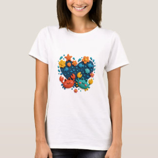 Camiseta Cangrejos en un mundo submarino en forma de corazó