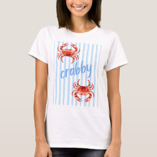 Camiseta Cangrejos gruñones de acuarela roja Rayas azules p