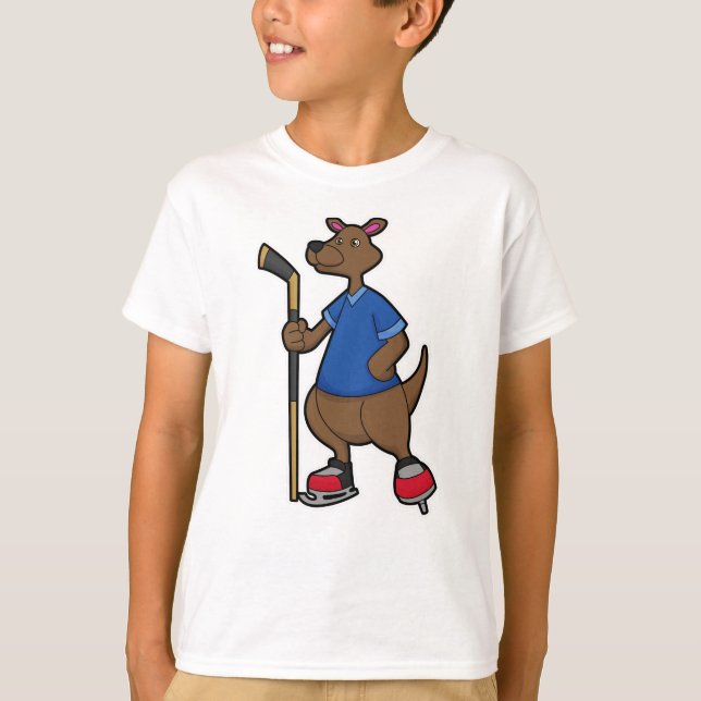 Camiseta Canguro en hockey sobre hielo con bastón de hockey (Anverso)