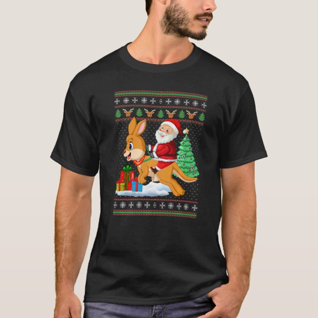 Camiseta Canguro feo navidad Santa Riding Kangaroo (Anverso)