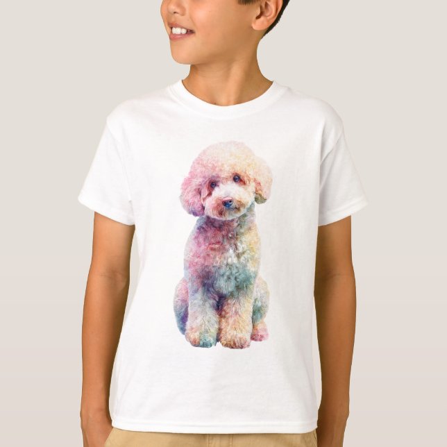 Camiseta Caniche Acuarela Arcoíris Niños (Anverso)
