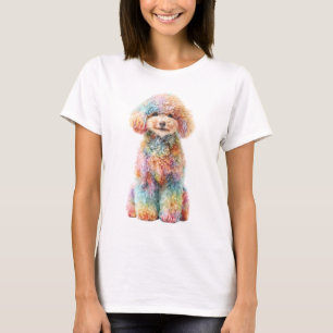 Camiseta Caniche acuarela pastel arcoíris mujeres