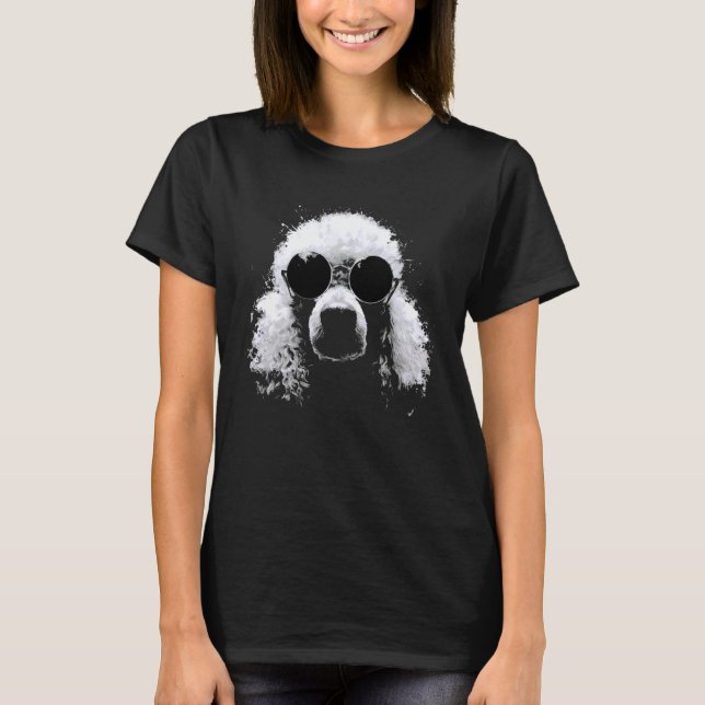 Camiseta Caniche con gafas de sol Arte de salpicadura blanc (Anverso)